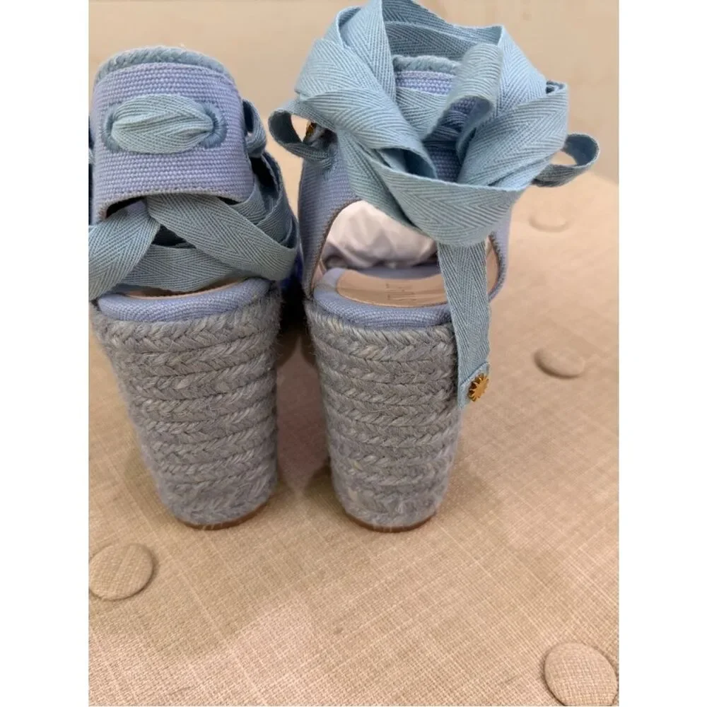 Stuart Weitzman Light Blue Espadrille Wedge Ankle-Tie Sandals - Picture 7 of 12